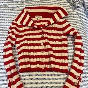 Marled Red and Cream Striped Knit
